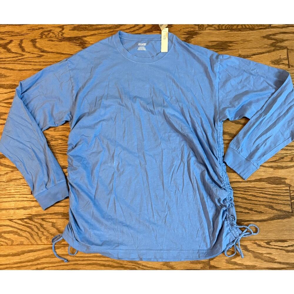 VS PINK Women’s 2XL Blue Ruched Campus‎ Long Sleeve Cotton Shirt Lounge NWT